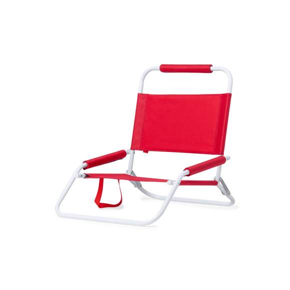 Silla plegable ligera y resistente, con estructura metálica lacada en color blanco. Respaldo y asiento en poliéster 600D, con acolchado en espuma a juego en reposabrazos y reposacabezas. Con asa de transporte a juego y disponible en variada gama de colores.