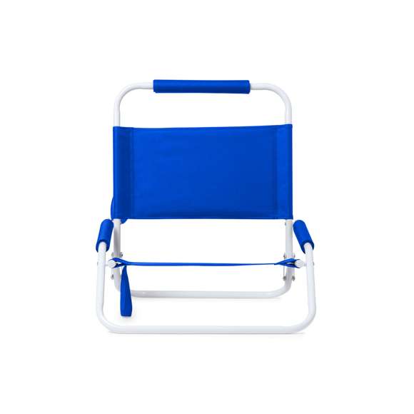 Silla plegable ligera y resistente, con estructura metálica lacada en color blanco. Respaldo y asiento en poliéster 600D, con acolchado en espuma a juego en reposabrazos y reposacabezas. Con asa de transporte a juego y disponible en variada gama de colores.