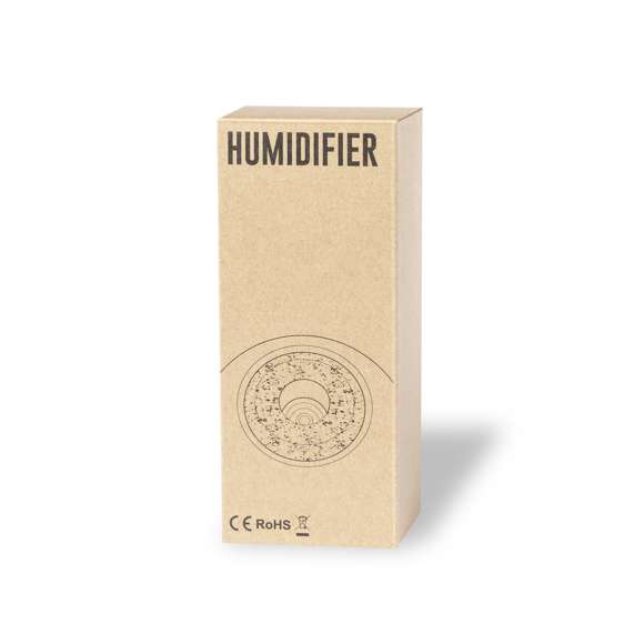 Elegante y decorativo humidificador, fabricado en resistente PP y base en corcho natural. Con 2 modos de vaporización y depósito de 200 ml, indicado para uso en estancias de hasta 25m2. Conexión USB, con cable Tipo C incluido de 1 m. Presentado en caja individual de diseño kraft, con manual de instrucciones en español e inglés y filtro de recambio.