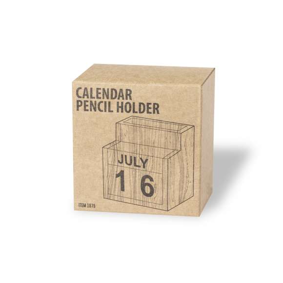Lapicero calendario perpetuo de línea nature: ya no es necesario cambiar de calendario cada año, con el beneficio al medio ambiente que esto supone. Fabricado en MDF, con tipografía de fácil lectura. Presentado en caja individual de diseño kraft.