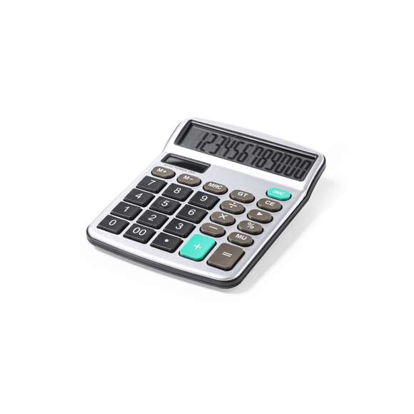 Calculadora de 12 dígitos fabricada en resistente aluminio y ABS, con teclas de tacto suave. Funcionamiento dual con energía solar y alimentación auxiliar con pila de botón (incluida, con film protector). Pantalla LCD y mecanismo de apagado automático. Presentada en caja individual de diseño kraft.