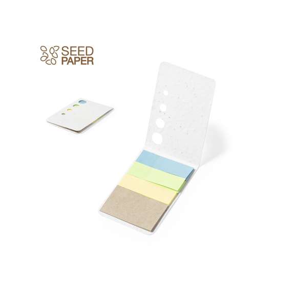 Bloc de notas de línea nature, con cubiertas fabricadas en papel semilla, reciclable y degradable. Incluye semillas de petunia en ambas cubiertas, convirtiéndolo así en papel plantable al final de su vida útil. Interior con 10 notas adhesivas medianas y 30 mininotas adhesivas en varios colores. Flores en colores surtidos, con instrucciones de plantado en la cubierta trasera y presentado en bolsa individual de papel reciclado.