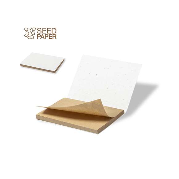 Bloc de notas de línea nature, con cubiertas fabricadas en papel semilla, reciclable y degradable. Incluye semillas de petunia en ambas cubiertas, convirtiéndolo así en papel plantable al final de su vida útil. Interior con 50 notas adhesivas de acabado kraft. Flores en colores surtidos, con instrucciones de plantado en la cubierta trasera y presentado en bolsa individual de papel reciclado.