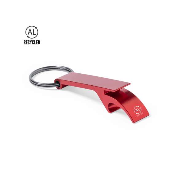 Llavero abridor en aluminio reciclado. Con accesorio para apertura de latas y especialmente diseñado para marcaje en láser. Disponible en variada gama de colores metalizados, con distintivo aluminio reciclado. El aluminio reciclado es un material con posibilidades de reciclaje casi infinitas, sin perder sus propiedades originales y consumiendo menos energía en este proceso.