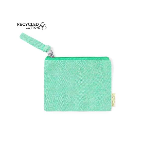 Monedero fabricado en 100% algodón reciclado. Compartimento principal con cierre de cremallera y tirador a juego. Con algodón distintivo reciclado en la etiqueta exterior y disponible en variada gama de colores. Certificación GRS (Global Recycled Standard / Estándar de Reciclaje Global), que garantiza el origen reciclado del material usado para fabricar el producto