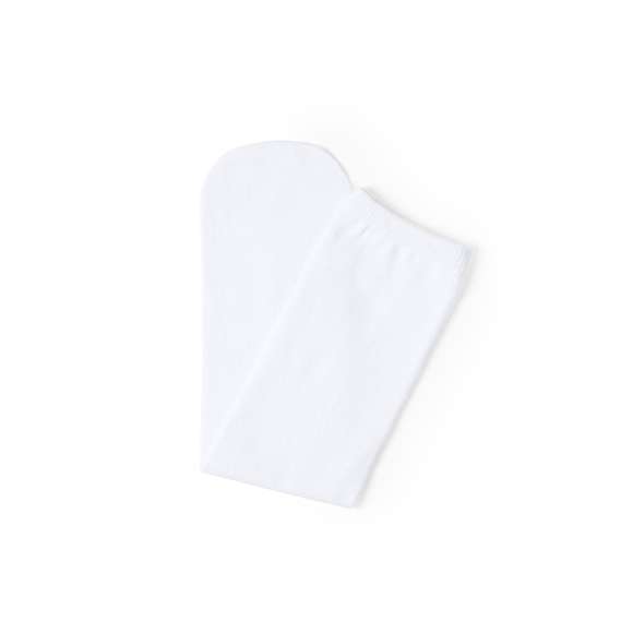 Par de calcetines fabricados en poliéster blanco y especialmente diseñados para marcaje en sublimación. En talla L-XL.
