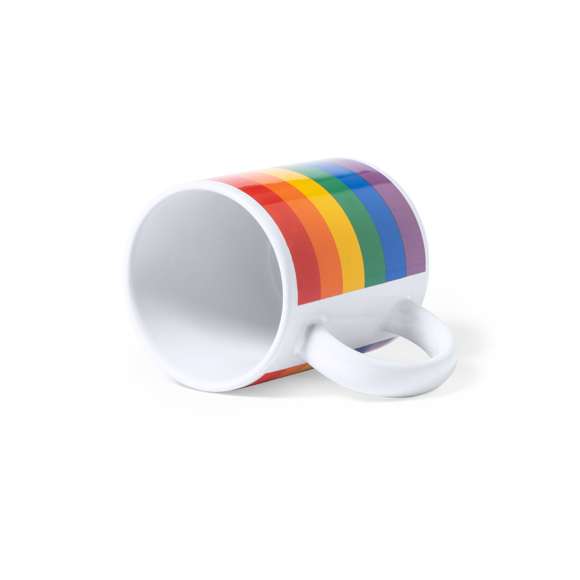 Taza Rainbow de 370 ml de capacidad, fabricada en cerámica y con diseño multicolor. Todo un orgullo de taza, presentada en caja individual kraft.