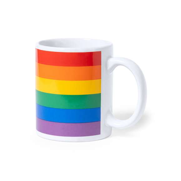 Taza Rainbow de 370 ml de capacidad, fabricada en cerámica y con diseño multicolor. Todo un orgullo de taza, presentada en caja individual kraft.