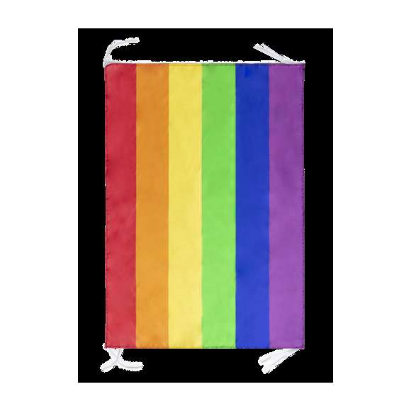 Bandera Rainbow con tela multicolor en resistente poliéster y cintas de sujeción. Todo un orgullo de bandera.
