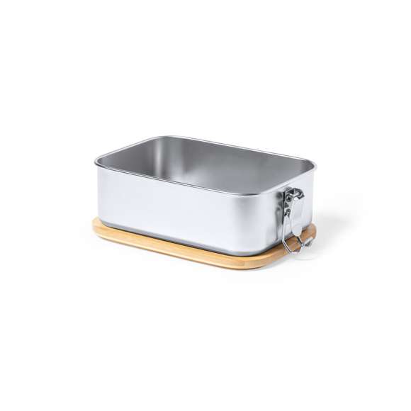 Fiambrera de 800 ml de capacidad, fabricada en acero inox. Con tapa hermética en bambú y libre de BPA. Presentada en caja individual de diseño kraft.