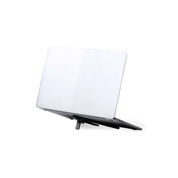 Original soporte plegable para dispositivos móviles y ordenador portátil de hasta 13", fabricado en resistente material ABS. Con dos posiciones de visionado y plegado de pequeño tamaño para un fácil transporte.