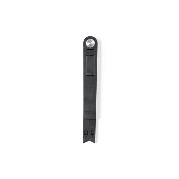 Original soporte plegable para dispositivos móviles y ordenador portátil de hasta 13", fabricado en resistente material ABS. Con dos posiciones de visionado y plegado de pequeño tamaño para un fácil transporte.