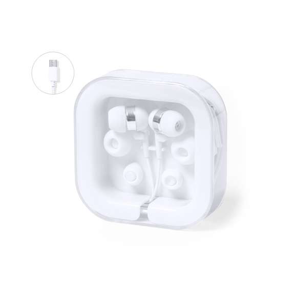 Prácticos y confortables auriculares intraurales con conexión Tipo C. En acabado blanco y con detalles en cromado, incluidos 3 pares de almohadillas para adaptarse a todos los oídos. Presentados en práctico estuche a juego con enrollacables y tapa transparente.