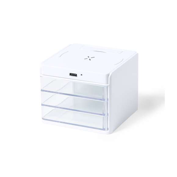 Cargador organizador con soporte para smartphone y cargador inalámbrico 10W integrado, compatible con dispositivos equipados con tecnología de carga inalámbrica Qi. Con 3 compartimentos de almacenaje transparentes y extraíbles. Indicador de estado de carga, con cable de carga Tipo C de 1 m incluido. Base antideslizante y presentado en caja individual de diseño kraft, con manual de instrucciones en español e inglés.Fabricado conforme a los estándares RoHS y en cumplimiento con los siguientes requisitos de seguridad:Sistema de protección contra sobrecalentamiento.Sistema de protección contra sobrecarga.Sistema de bloqueo para evitar cortocircuitos.