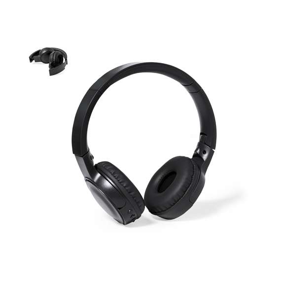 Auriculares plegables de diadema con conexión Bluetooth® 5.0, con cuerpo y almohadillas a juego, disponibles en variada gama de colores. Panel de control integrado en el auricular, función manos libres y radio FM  con ranura para tarjetas micro SD y entrada de línea mediante conexión jack de 3,5 mm. Recargables mediante cable USB -incluido- y con batería integrada de 200mAh. Almohadillas en suave polipiel con interior a juego y presentados caja individual de diseño kraft.