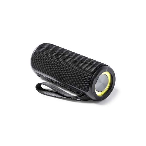  	Potente altavoz estéreo Bluetooth® 2x5W con luz multicolor y tecnología TWS (True Wirelss Stereo). Portátil y fabricado en resistente material forrado en poliéster, con rejilla. Con luces LED multicolor y 6 posiciones de iluminación. Conexión Bluetooth 5.0, con panel de control integrado en el lateral del altavoz. Con función manos libres y entrada de línea mediante conexión jack de 3,5 mm. Batería de litio de 1.200 mAh y cable de carga Tipo C incluido. Con asa de transporte y placa integrada en la rejilla para fácil marcaje. Presentado en caja individual de diseño kraft, con manual de instrucciones en español e inglés.