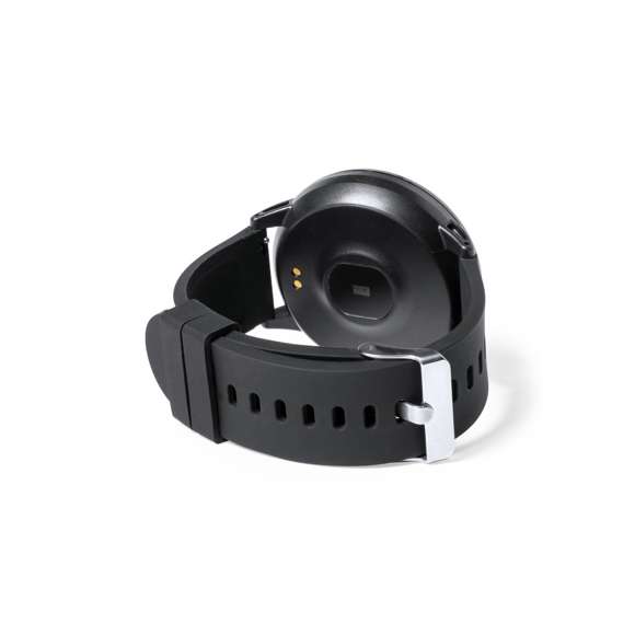 Reloj inteligente multifunción de diseño casual, con conexión Bluetooth®. Caja de diseño circular y correa en TPU a juego. Pantalla TFT táctil de 1,30 pulgadas y batería de 180 mAh, que lo convierten en el gadget perfecto para todo tipo de actividades deportivas, de ocio y para el día a día.  Multitud de funciones disponibles, interfaz multilenguaje y resistente a salpicaduras de agua, con APP disponible para iOS y Android. Presentado en caja individual de diseño, con manual de instrucciones en español e inglés.
