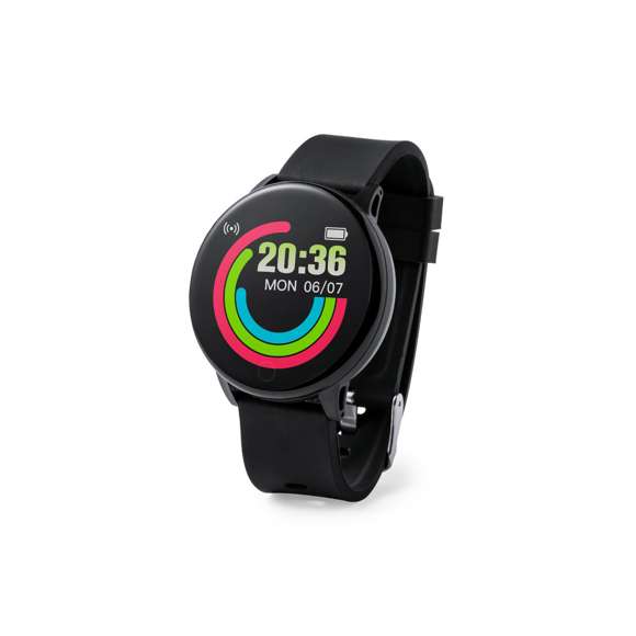 Reloj inteligente multifunción de diseño casual, con conexión Bluetooth®. Caja de diseño circular y correa en TPU a juego. Pantalla TFT táctil de 1,30 pulgadas y batería de 180 mAh, que lo convierten en el gadget perfecto para todo tipo de actividades deportivas, de ocio y para el día a día.  Multitud de funciones disponibles, interfaz multilenguaje y resistente a salpicaduras de agua, con APP disponible para iOS y Android. Presentado en caja individual de diseño, con manual de instrucciones en español e inglés.