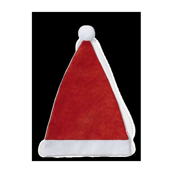 Divertido gorro de Papá Noel fabricado en RPET con suave banda y pom pom de color blanco.El material RPET se elabora a partir de plástico reciclado, para así fomentar la reutilización de residuos plásticos y ayudar a la sostenibilidad del planeta.