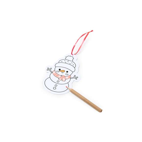 Set de adornos con 6 originales diseños navideños para colorear y decorar el árbol de navidad. Incluye 6 lápices de madera en diferentes colores. Fabricados en cartón y presentados en una bolsa reciclada.