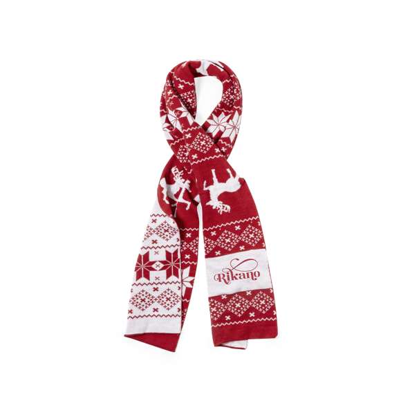 Divertida y cálida bufanda con motivos navideños. Un original regalo para lucir con estilo en navidad. Fabricada en suave poliéster acrílico y presentada en una bolsa individual reciclada. Cuenta con zona especial para el marcaje.
