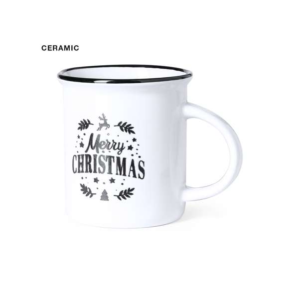 Taza de cerámica con diseño navideño vintage y 320 ml de capacidad, apta para microondas. Presentada en atractiva caja individual kraft.