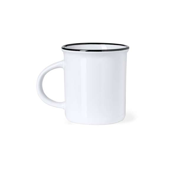 Taza de cerámica con diseño navideño vintage y 320 ml de capacidad, apta para microondas. Presentada en atractiva caja individual kraft.
