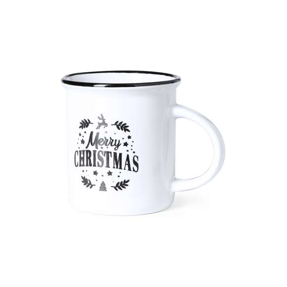 Taza de cerámica con diseño navideño vintage y 320 ml de capacidad, apta para microondas. Presentada en atractiva caja individual kraft.