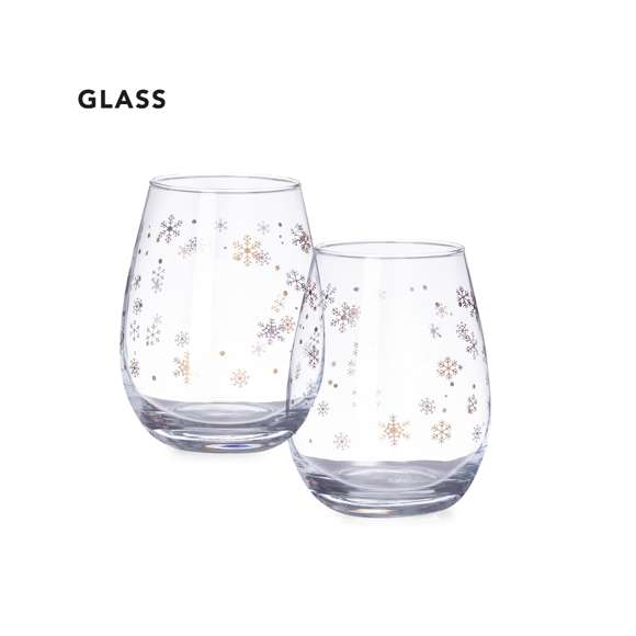 Set de 2 vasos con original diseño de copos de nieve y 500ml de capacidad. Fabricados en cristal, con área de marcaje especial en el frontal. Presentado en caja de diseño en color negro con ilustración en color dorado.
