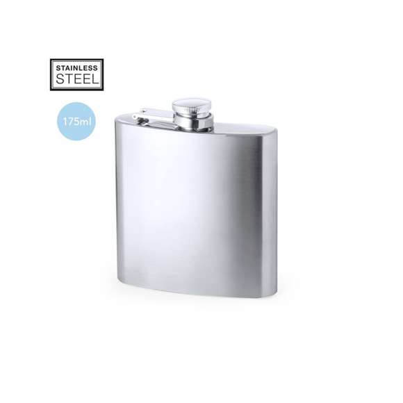 Petaca de 175 ml de capacidad con cuerpo de acero inox y tapón de seguridad a rosca. De diseño ergonómico para guardar cómodamente en el bolsillo. Presentada en caja individual de diseño eco en cartón kraft.