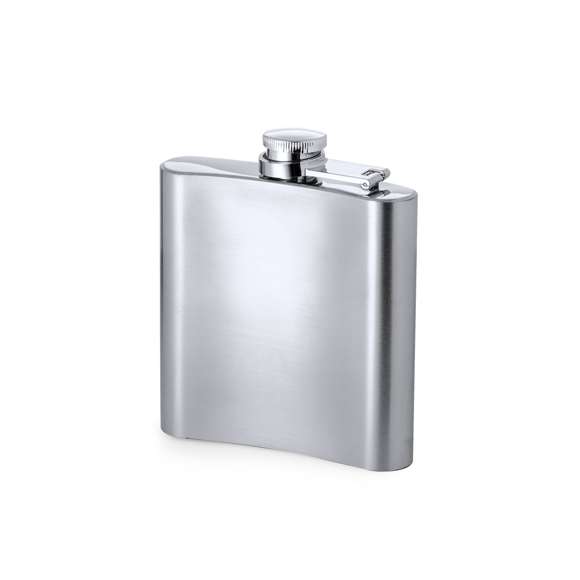 Petaca de 175 ml de capacidad con cuerpo de acero inox y tapón de seguridad a rosca. De diseño ergonómico para guardar cómodamente en el bolsillo. Presentada en caja individual de diseño eco en cartón kraft.