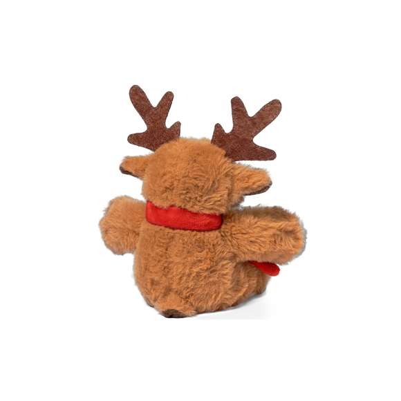 Tierno y suave reno de peluche con bufanda personalizable. Un divertido regalo con motivos navideños con el que sorprender. Presentado en bolsa individual reciclada.