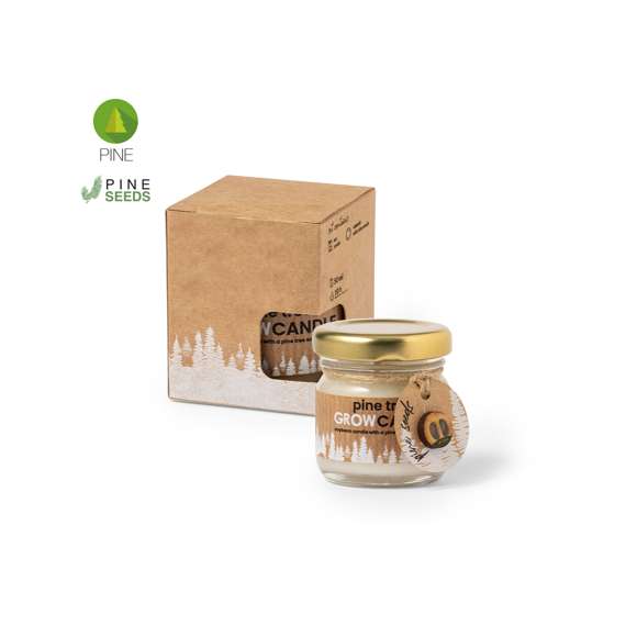 Ecológica vela con aroma a pino. Incluye tarjeta exclusiva con cápsula de semillas de pino. Un respetuoso y sorprendente regalo con el que fomentar y promover el cuidado del medio ambiente. Fabricada en cristal, con tapón de metal. Presentada en atractiva caja de diseño kraft.
