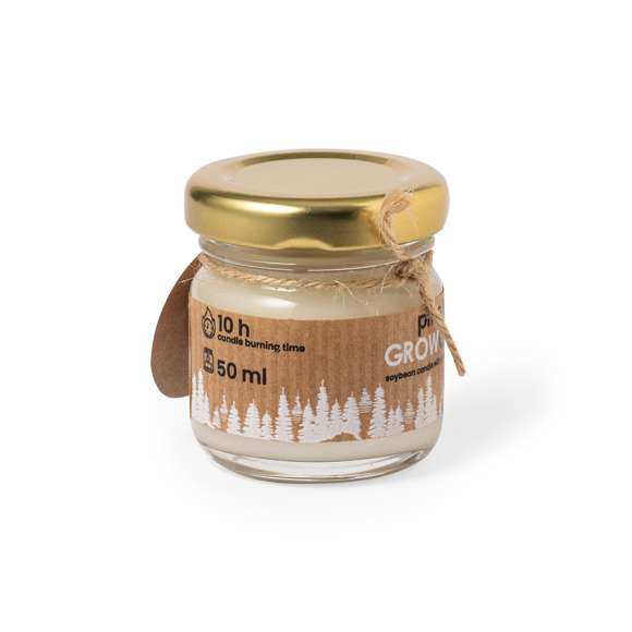Ecológica vela con aroma a pino. Incluye tarjeta exclusiva con cápsula de semillas de pino. Un respetuoso y sorprendente regalo con el que fomentar y promover el cuidado del medio ambiente. Fabricada en cristal, con tapón de metal. Presentada en atractiva caja de diseño kraft.