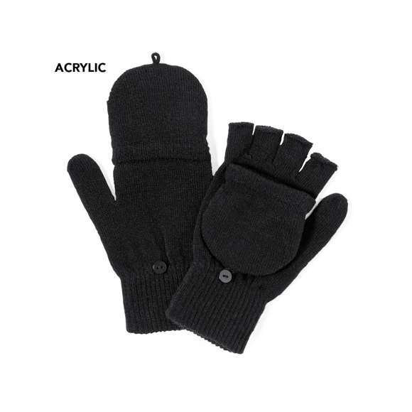 Práctico par de guantes fabricados en cálido y suave acrílico. Con solapa plegable para convertirlos en manoplas, ideales para protegerse del frío manteniendo una buena manejabilidad. Talla única adulto. Presentados en bolsa individual reciclada.