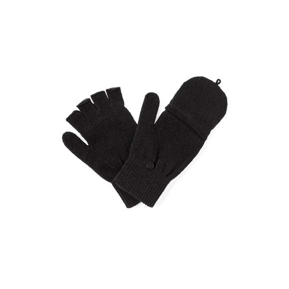 Práctico par de guantes fabricados en cálido y suave acrílico. Con solapa plegable para convertirlos en manoplas, ideales para protegerse del frío manteniendo una buena manejabilidad. Talla única adulto. Presentados en bolsa individual reciclada.