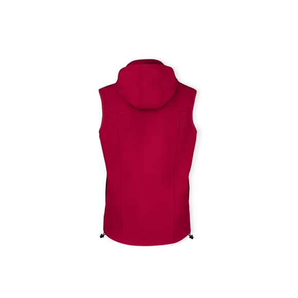 Chaleco de resistente y transpirable material soft shell de 300g/m2. De corte moderno, con cremallera central, bolsillos laterales y práctico bolsillo en pecho con cierres de cremallera y tiradores en contraste. Cuello elevado con capucha ajustable y desmontable. Dobladillo inferior con cordón ajustable. Exterior en soft shell resistente al viento y al agua, e interior de cálido micropolar en color contraste. Disponible en tallas XS, S, M, L, XL, XXL.