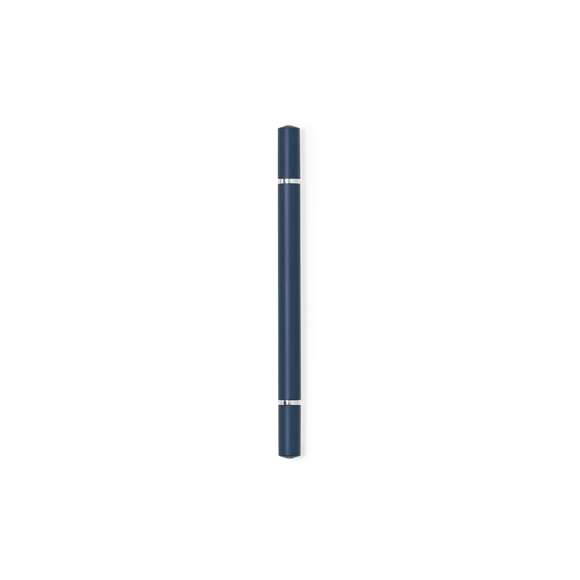 Bolígrafo lápiz eterno 2 en 1. Con cierre de capucha, incluye bolígrafo en un extremo (carga jumbo y tinta azul), y lápiz eterno en el otro extremo, para así usar siempre el mismo lápiz y no generar residuos. Cuerpo en resistente ABS de acabado metalizado. Disponible en amplia gama de colores.