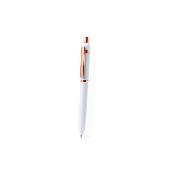 Elegante bolígrafo especialmente diseñado para el marcaje en láser con logotipo en color rosado. De mecanismo pulsador, clip metálico y accesorios en acabado cobre, con detalles plásticos en acabado rosado. Con cartucho jumbo y en tinta azul. Disponible en dos distintivos colores.Presentado en elegante caja de diseño negra.