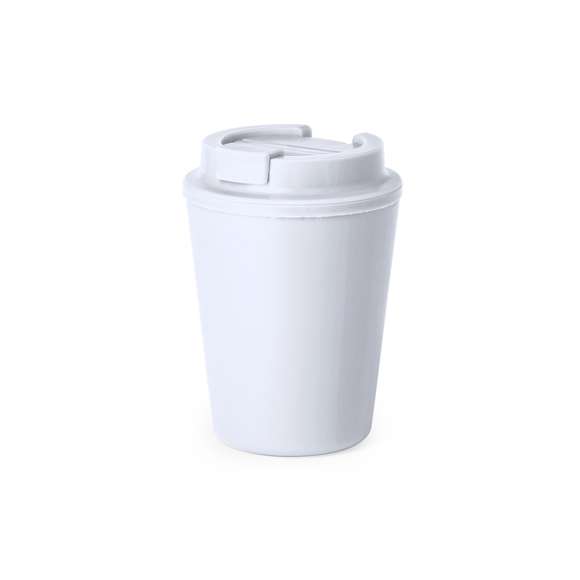 Vaso térmico fabricado en resistente PP de doble pared y 300ml de capacidad de color mate. Tapa con dosificador y abrefácil, libre de BPA. Es ideal para tener en tu escritorio, mesa o en cualquier superficie donde disfrutar tranquilamente de tu bebida favorita. Con certificación Food Grade, garantizando la seguridad cuando los alimentos entran en contacto con el material usado para fabricar el producto. El PP reciclado es un plástico reciclado y altamente reciclable, de gran resistencia y apto para multitud de aplicaciones.