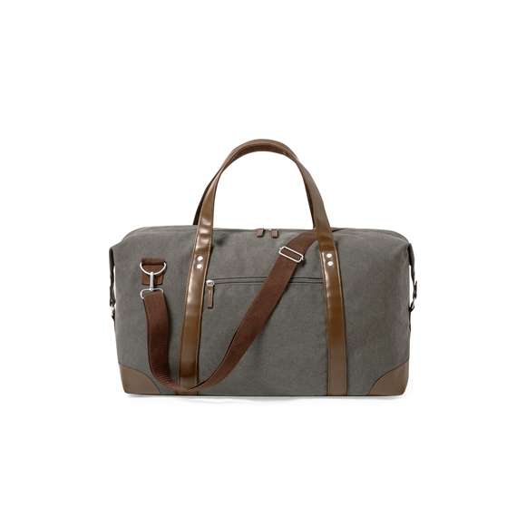 Elegante bolso fabricado en resistente canvas de 475g/m2 gris, con prácticas y resistentes asas en polipiel alrededor del bolso y esquinas reforzadas. Compartimento principal con cierre de cremallera a juego con las asas y cinta para hombro ajustable con mosquetón. Incluye bolsilo exterior de fácil acceso.Presentado en bolsa individual reciclada.