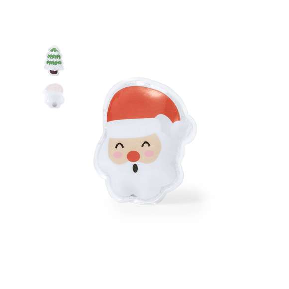 Parche término reutilizable de larga duración en originales motivos navideños. Disponibles dos divertidos diseños navideños: B: Árbol.D: Papa Noel.Para activación: doblar la chapa metálica para que el parche se endurezca y caliente.Para la reutilización del mismo: calentar agua en un recipiente con el parche dentro hasta que el gel interior vuelva a su estado líquido, y presionar la chapa metálica de nuevo. Presentado en bolsa reciclada.