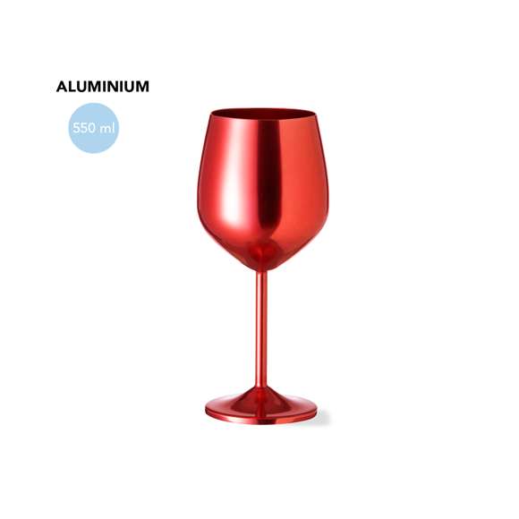 Copa de 540 ml de capacidad fabricada en aluminio y disponible en variada gama de colores metalizados. Presentada en atractiva caja individual de diseño kraft.