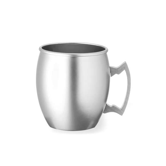 Taza de 540 ml de capacidad fabricada en aluminio. Con innovador diseño de asa y disponible en variada gama de colores metalizados. Presentada en atractiva caja individual de diseño kraft.