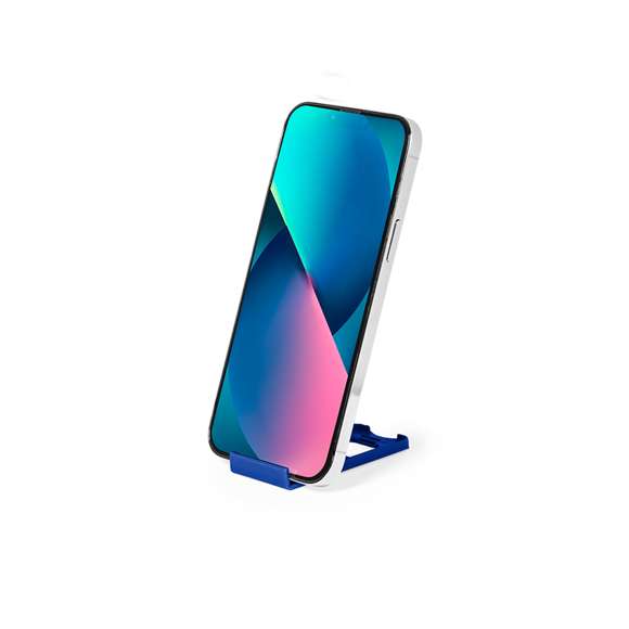 Soporte para smartphone y tablet fabricado en resistente PP. De diseño compacto y plegable para poder llevarlo a cualquier lado. Con distintas posiciones de inclinación. Disponible en amplia gama de colores. Presentado en bolsa individual reciclada.
