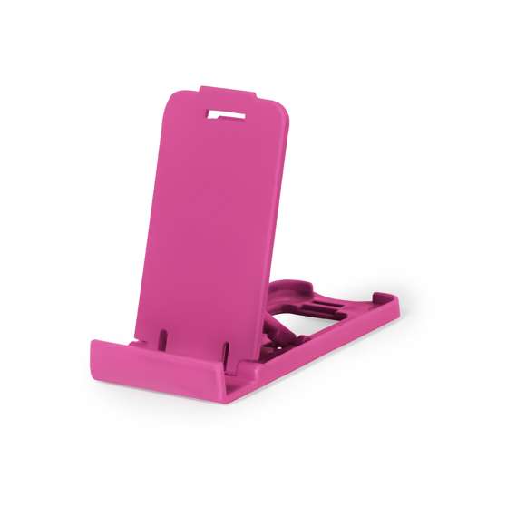 Soporte para smartphone y tablet fabricado en resistente PP. De diseño compacto y plegable para poder llevarlo a cualquier lado. Con distintas posiciones de inclinación. Disponible en amplia gama de colores. Presentado en bolsa individual reciclada.