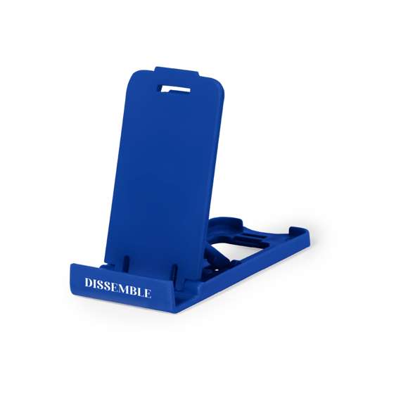 Soporte para smartphone y tablet fabricado en resistente PP. De diseño compacto y plegable para poder llevarlo a cualquier lado. Con distintas posiciones de inclinación. Disponible en amplia gama de colores. Presentado en bolsa individual reciclada.