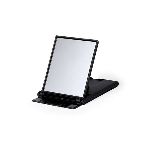 Soporte con espejo para smartphone y tablet fabricado en resistente ABS. Incluye 2 antislips de silicona y 6 posiciones. De diseño compacto y plegable para poder llevarlo a cualquier lado. Disponible en amplia gama de colores. Presentado en caja de diseño kraft.