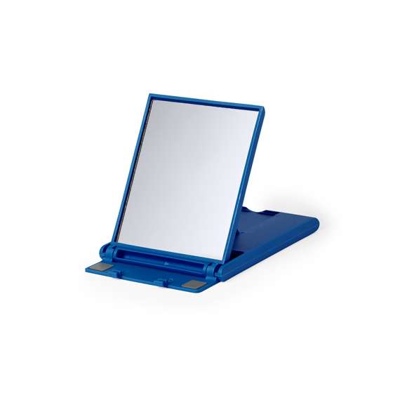 Soporte con espejo para smartphone y tablet fabricado en resistente ABS. Incluye 2 antislips de silicona y 6 posiciones. De diseño compacto y plegable para poder llevarlo a cualquier lado. Disponible en amplia gama de colores. Presentado en caja de diseño kraft.