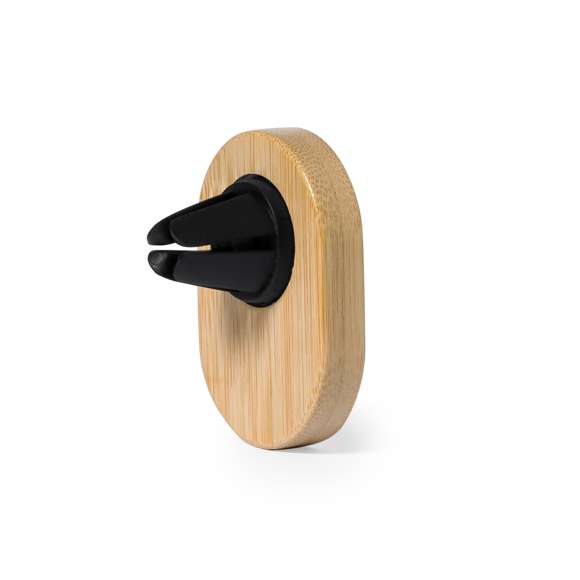 Soporte de rejilla de coche para smartphone fabricado en bambú. Cómoda y segura fijación magnética. Incluye anillo adhesivo. Presentado en caja individual de diseño eco en cartón kraft.Materiales como el bambú fomentan la utilización de materias primas naturales, reduciendo las emisiones contaminantes. Proviene de una planta de gran resistencia, con versatilidad de crecimiento y regeneración rápida, siendo una excelente alternativa al uso de madera tradicional.
